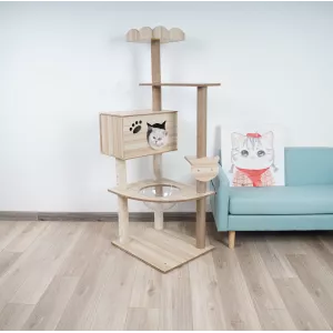 Arbre à chat en bois massif - Idéal pour chats aventuriers
