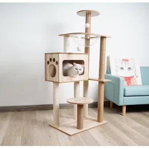Arbre à chat en bois massif - Conception solide et élégante