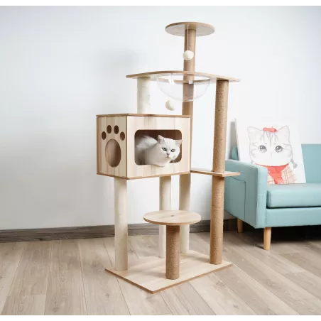 Arbre à chat en bois massif - Conception solide et élégante
