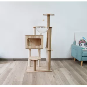 Arbre à chat en bois massif - Conception solide et élégante