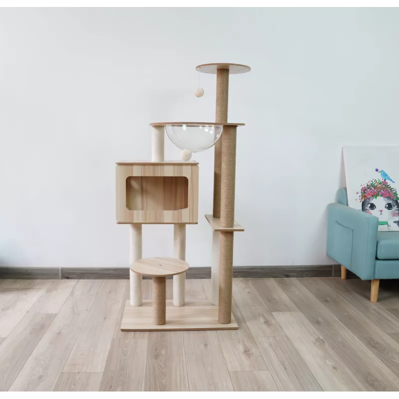 Arbre à chat en bois massif - Conception solide et élégante