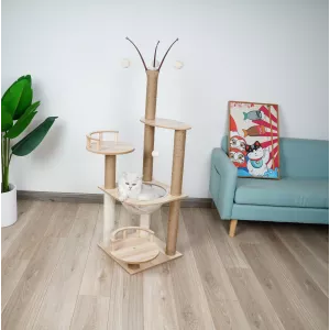 Arbre à chat en bois massif - Pour chats actifs et joueurs