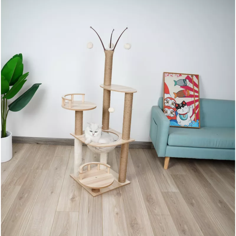 Arbre à chat en bois massif - Pour chats actifs et joueurs