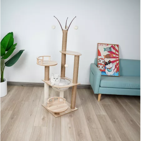 Arbre à chat en bois massif - Pour chats actifs et joueurs