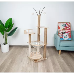 Arbre à chat en bois massif - Pour chats actifs et joueurs