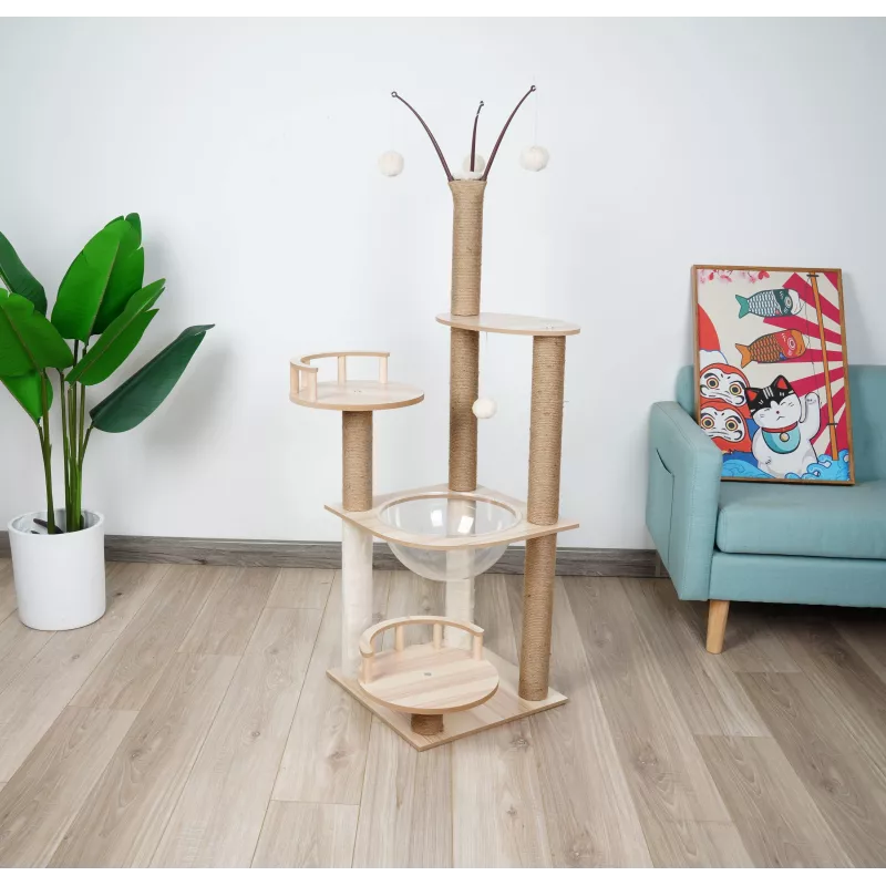 Arbre à chat en bois massif - Pour chats actifs et joueurs