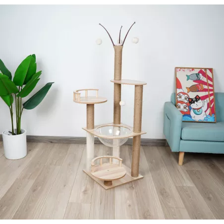 Arbre à chat en bois massif - Pour chats actifs et joueurs