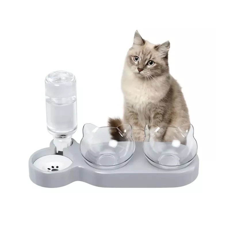 Mangeoire à nourriture et eau - Distributeur automatique Couleur Gris