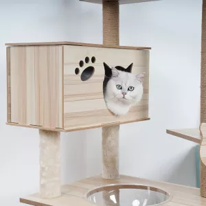Arbre à chat en bois massif - Idéal pour chats aventuriers