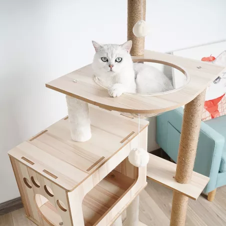 Arbre à chat en bois massif - Conception solide et élégante