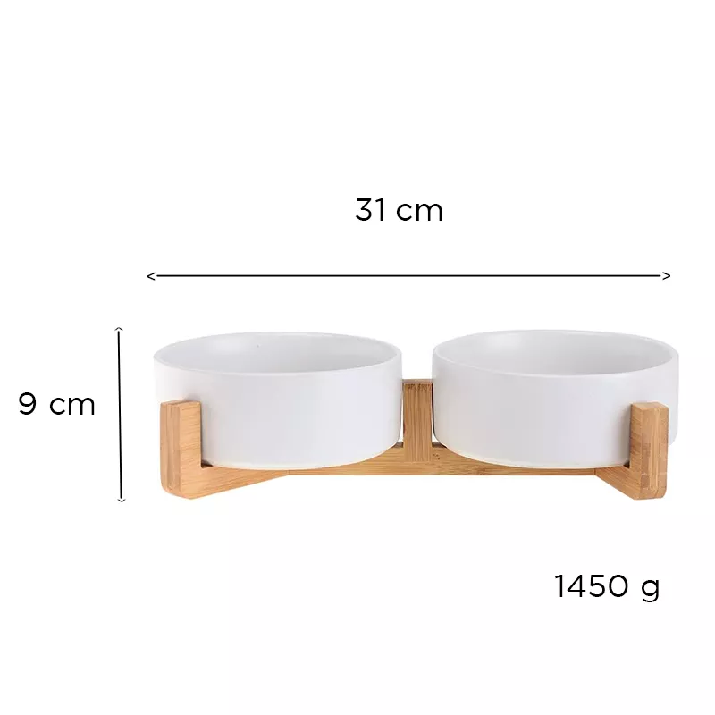 Bol en céramique pour animaux de compagnie Couleur Blanc Taille 2 bols