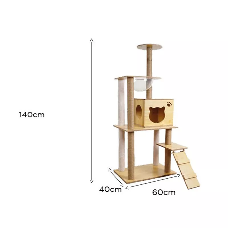 Arbre à chat en bois massif - Maximise l'espace