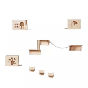 Arbre à chat en bois massif - Design élégant pour jouer et se détendre