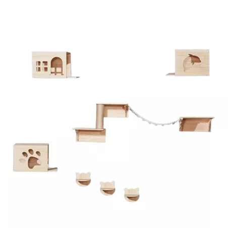 Arbre à chat en bois massif - Design élégant pour jouer et se détendre