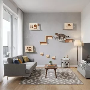 Arbre à chat en bois massif - Design élégant pour jouer et se détendre