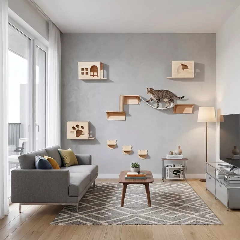 Arbre à chat en bois massif - Design élégant pour jouer et se détendre