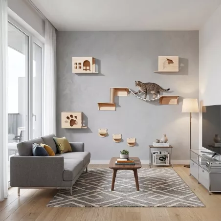 Arbre à chat en bois massif - Design élégant pour jouer et se détendre